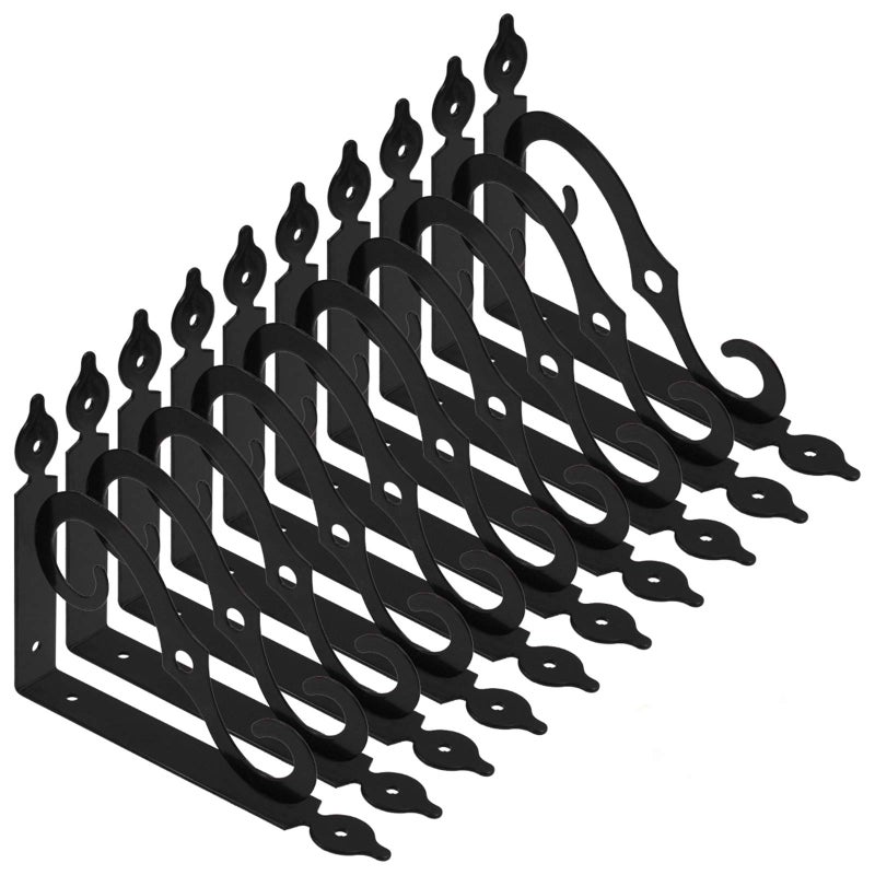 Luomorgo 10 Pcs L Bracket Decorative Shelf Brackets, Wall Mounted L Shape Floating Shelf Bracket Heavy Duty Metal Corner Brace Joint Right Angle Bracket Shelf Support, 7.4 Inch, Black - Image 1